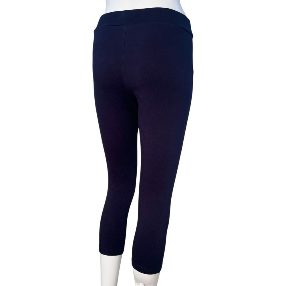 HUE Wide Waistband Blackout Cotton Cropped Leggings NWOT - Navy